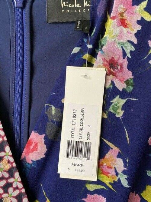 nicole miller blue pink floral msrp long casual maxi dress