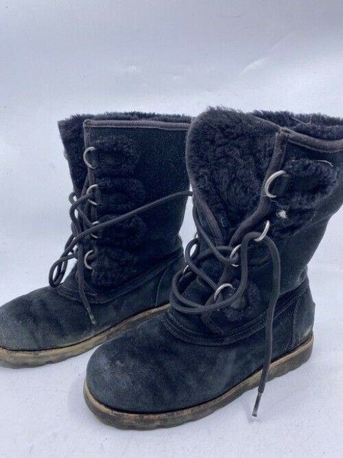 Ugg Australia Black Rugged Lace Up Bootsbooties Size Us