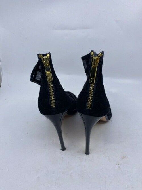 Black Xstal Mesh Peep Toe Heels In Leather Bootsbooties Size Eu