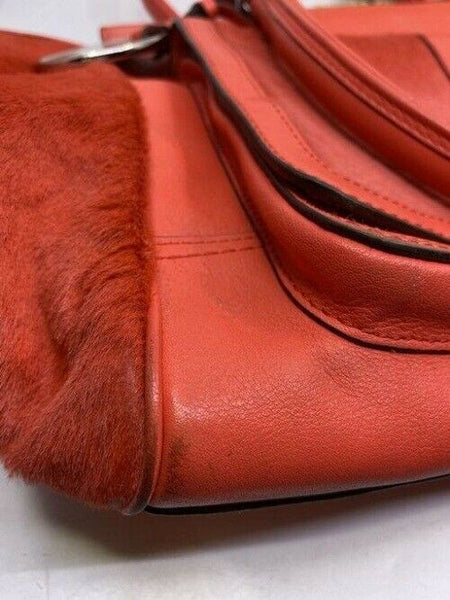 Coach w w pony hair contrast handbag coral leather tote