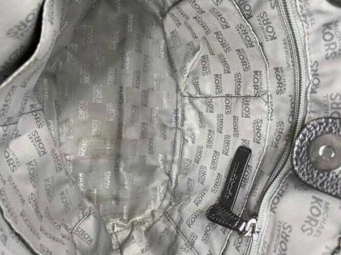 michael kors bag all over logo medium gray silver jacquard fabric tote