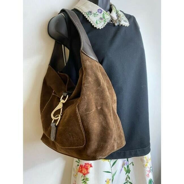 dooney and bourke brown suede leather hobo bag