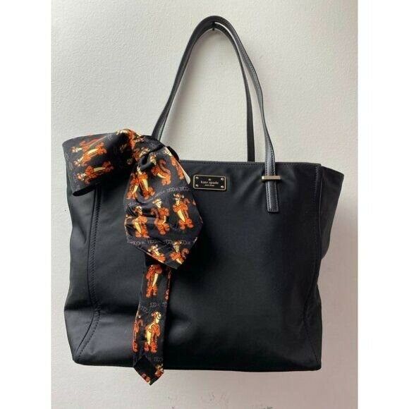KATE Spade Black Large Nylon Tote Bag w/Tie Accent