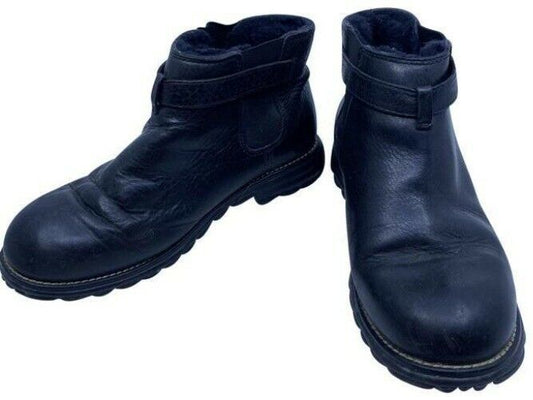 Ugg Australia Black Leather Heavy Duty Low Bootsbooties Size Us