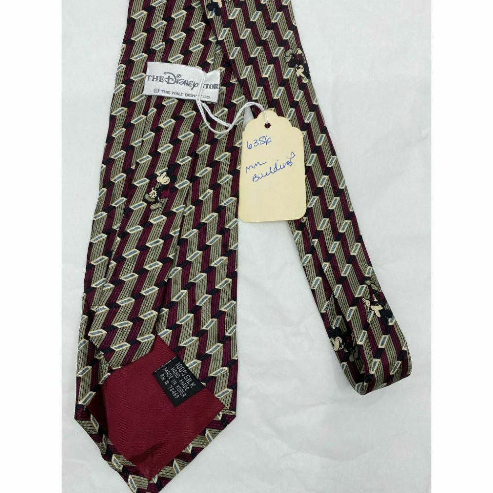 MICKEY MOUSE Disney Neck Tie Red Green Hand Made 100% Silk