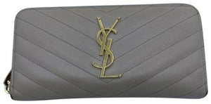 Saint Laurent Beige Monogram Zip Around Wallet