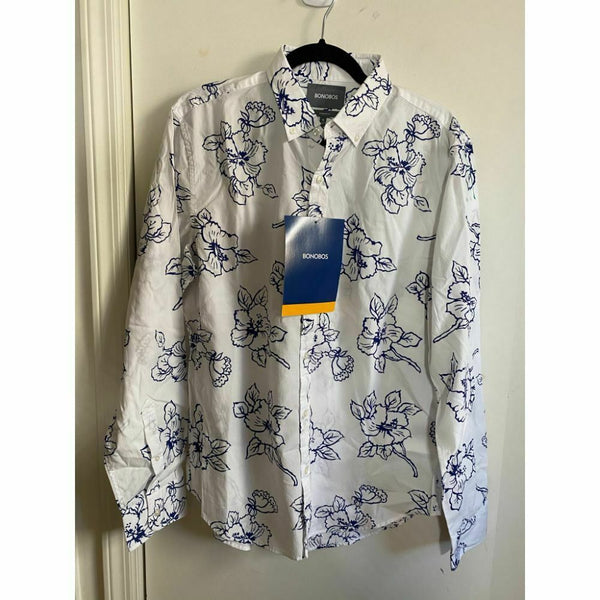 BONOBOS White Blue Printed Long Sleeve Button Down Shirt Size M