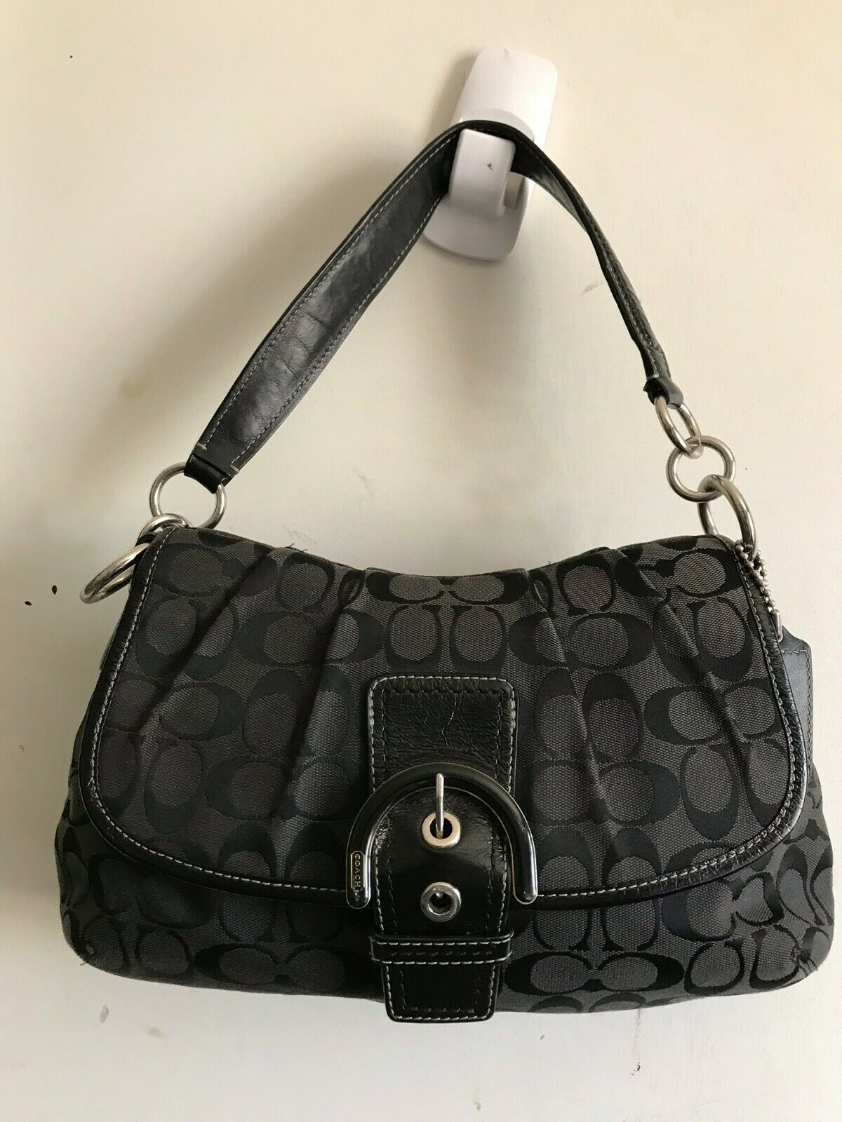 Coach Black Fabric Signature hand bag