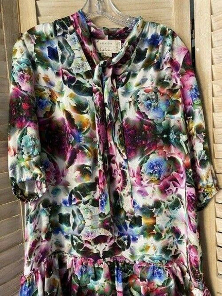 Nicole Miller multi color new tie shift MSRP short formal dress