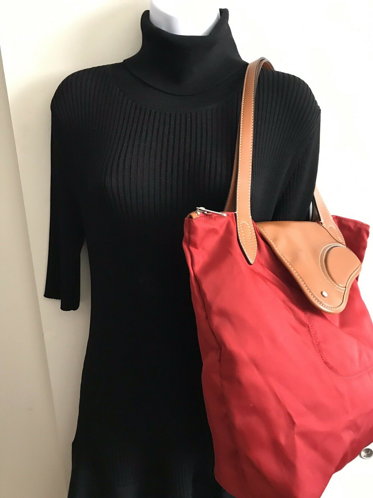RALPH LAUREN Extra Large Red Nylon Tote With Leather Detail
