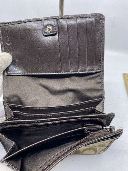 coach brown unique multi compartment cards key wallet