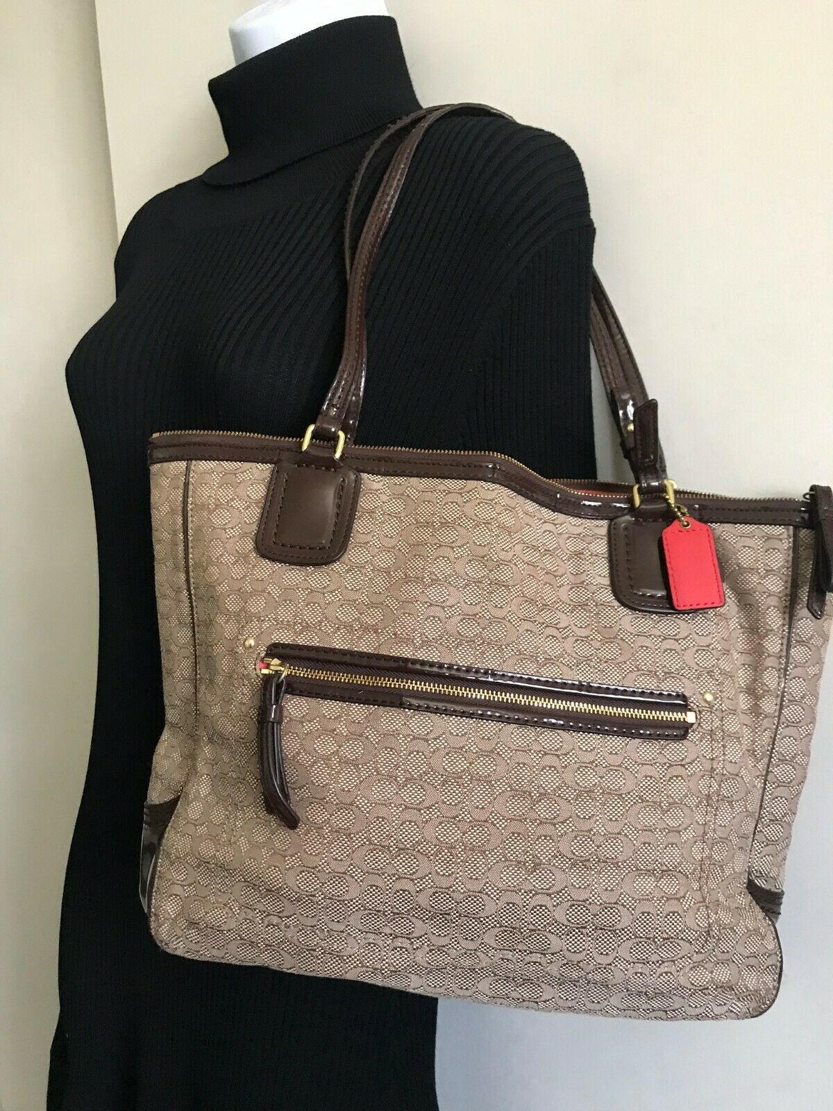 COACH Medium Interwoven Jacquard Bag - Tan