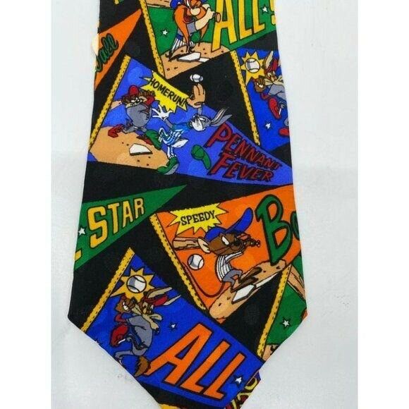 NWOT Looney Tunes Neck Tie Black Green Blue Silk