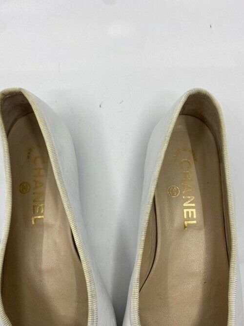 Chanel black white white leather cap toe ballerina flats size eu