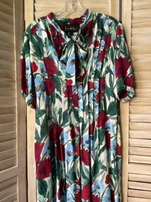 nicole miller blue red floral msrp long casual maxi dress