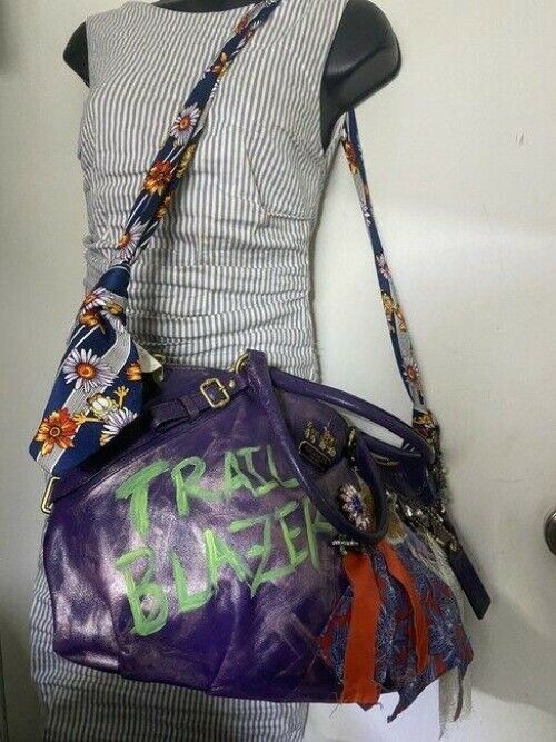 Coach w handbag customized by me w applique street art purple tote