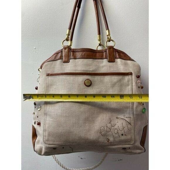 COACH Large Tan Brown Jacquard Fabric Tote Bag