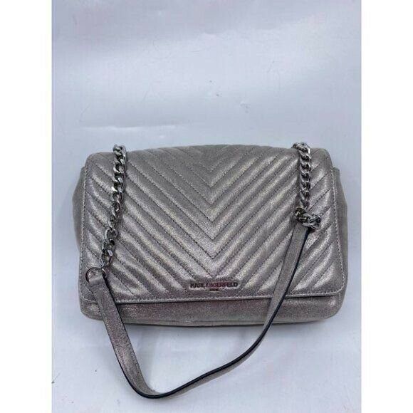 Karl Lagerfeld Gray Silver Leather Shoulder Bag