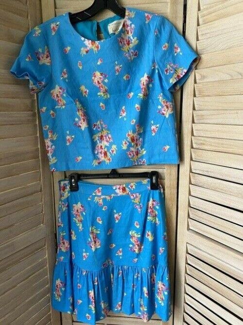Nicole Miller blue floral linen skirt and set msrp blouse