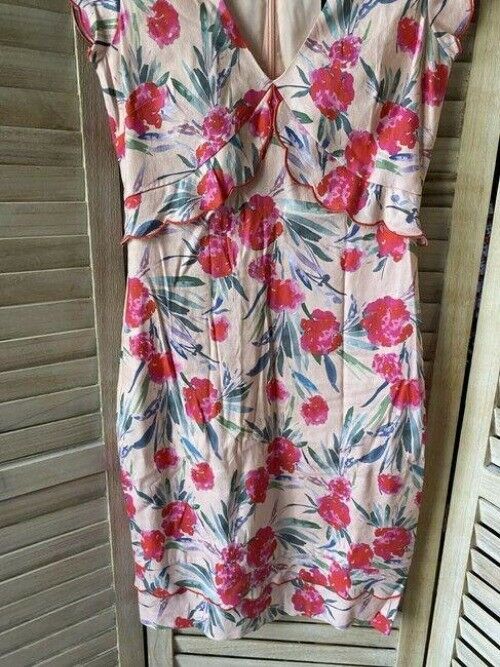 Nicole Miller red beige print linen msrp small short formal dress