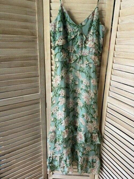 nicole miller green pink floral msrp long casual maxi dress