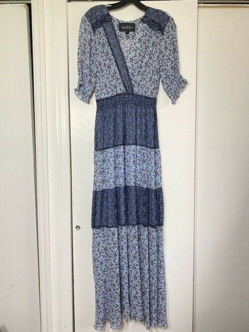 nicole miller blue brown new msrp long formal dress