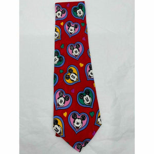 New! MICKEY MOUSE Disney Neck Tie Red Multicolor 100% Silk Handmade