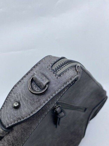 mms design studio zipper gray leather cross body bag