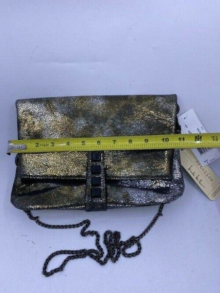 Nicole Miller Msrp Black Gold Leather Cross Body Bag