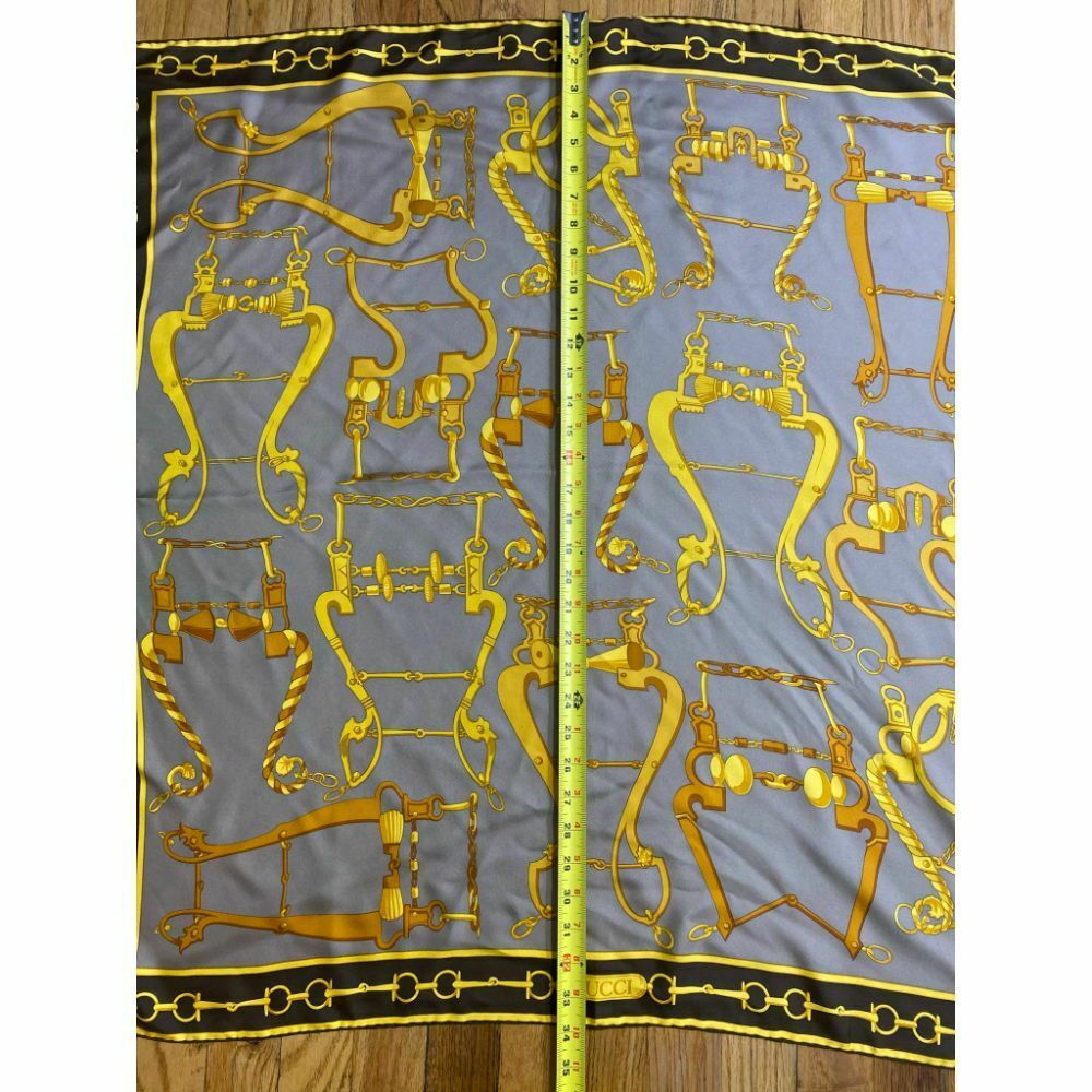 GUCCI Silk Scarf Gray Yellow Brown Msrp 550