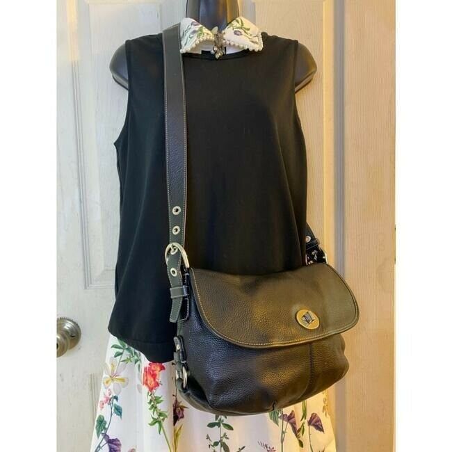 coach medium w adjustable strap black leather cross body bag