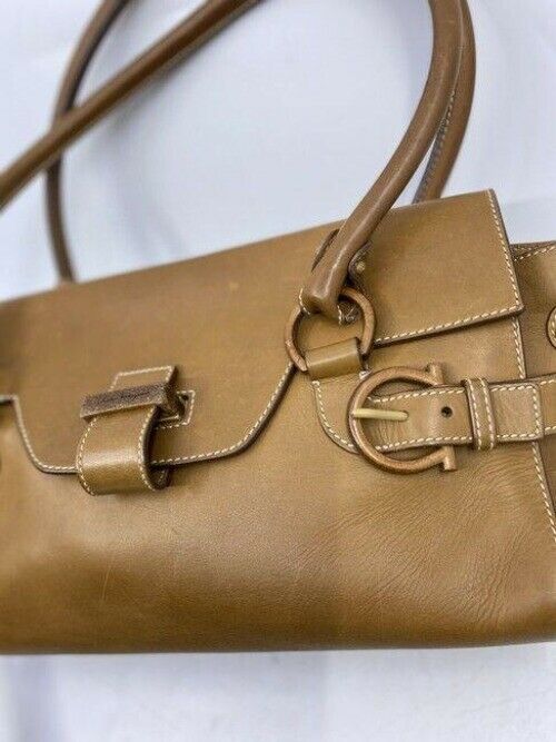 salvatore ferragamo vintage tan leather shoulder bag