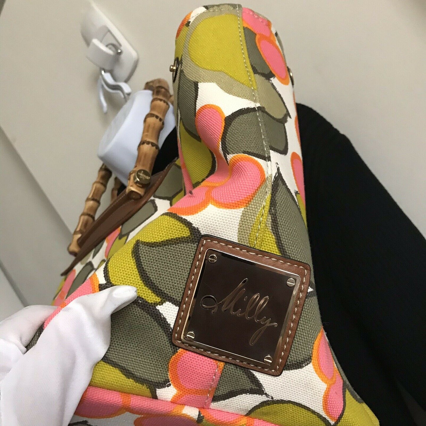 MILLY XL Printed Canvas Tote With Bamboo Handle
