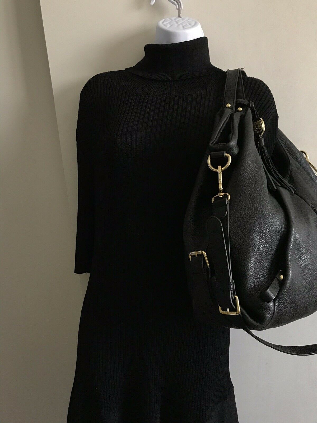 Vince Camuto Medium Black Leather Hobo Bag