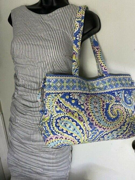 Vera Bradley Large Quilted Blue Purple Yellow White Shoulder Bag