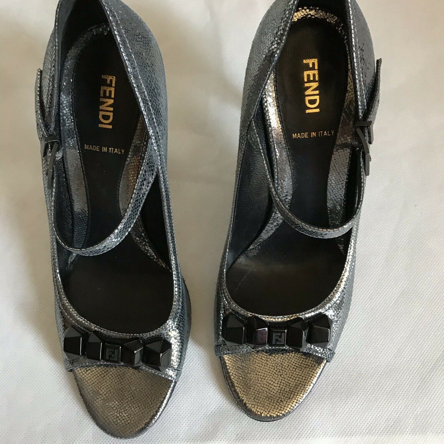 FENDI Pewter High Heel Peep Toe 37