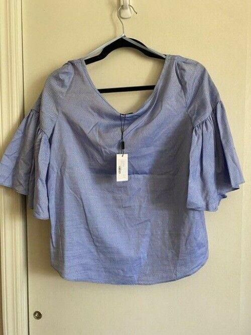 milly blue new women s bell sleeve woven msrp blouse