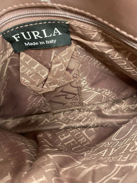 FURLA Pink Leather Animal Print Fur Contrast Handbag