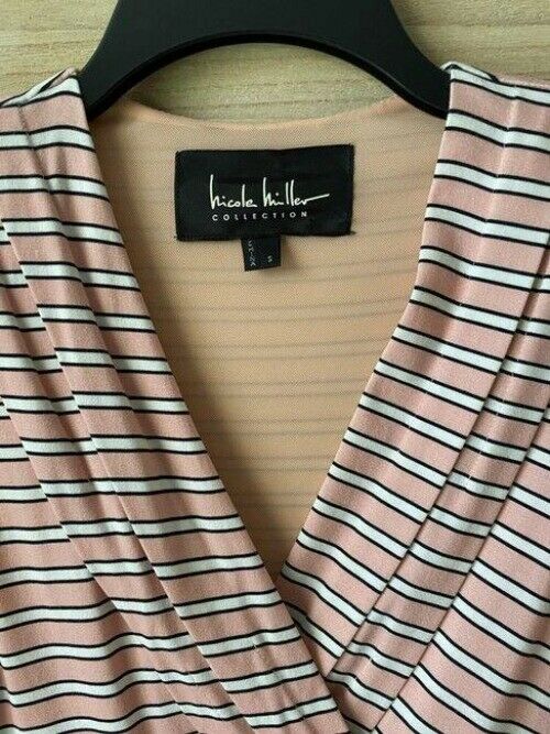 Nicole Miller pink white w new stripe w ruffle detail msrp small long casual max
