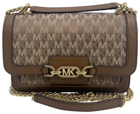 Michael Kors New Medium Logo Allover Brown Coated Canvas Cross Body Bag