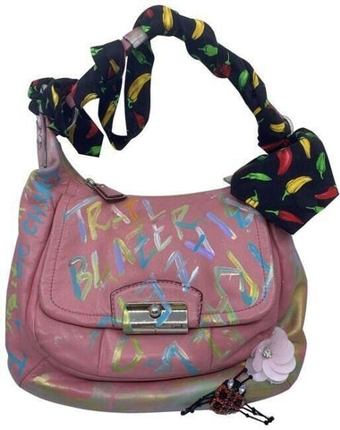 Coach w hand customized by me w applique street art coral hobo bag