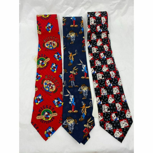 New Lot of 3 Neck tie Disney, Looney Tunes Blue Red White Total Msrp 75