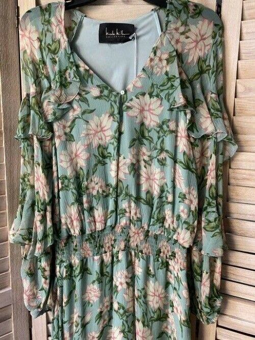 Nicole Miller Aqua Green Pink New Floral Msrp Short Casual Dress