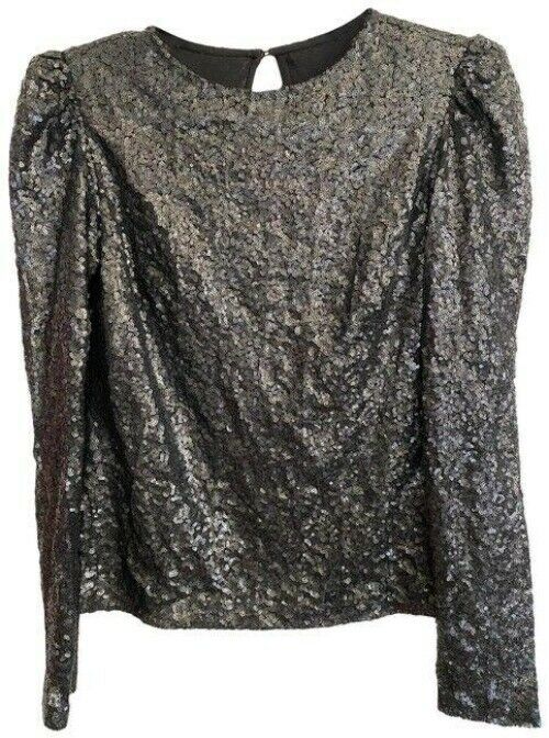 nicole miller black new sequined puff sleeves msrp blouse