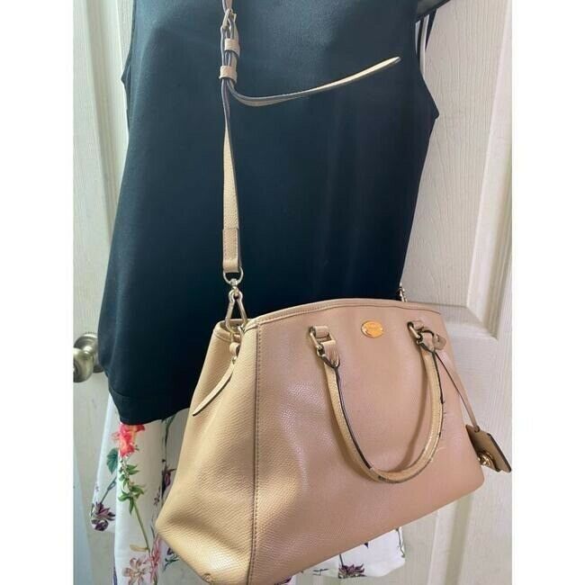 coach medium w adjustable strap tan leather cross body bag