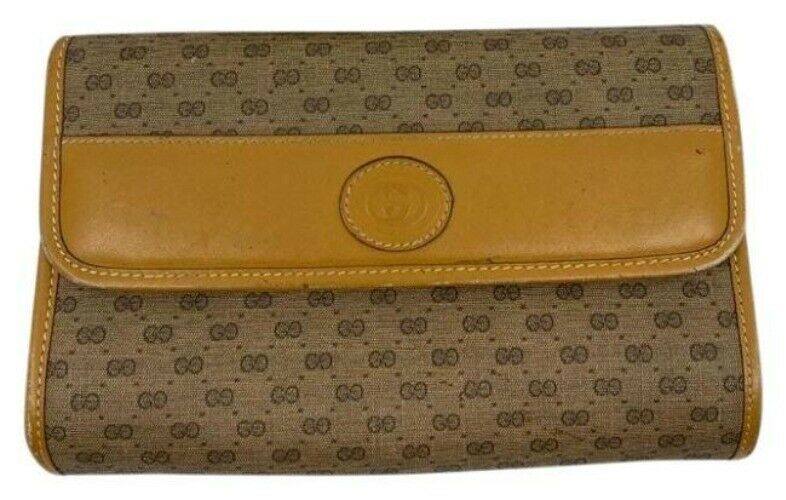 GUCCI Vintage Flap Coated Canvas Crossbody Bag w Leather trim