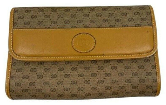 GUCCI Vintage Flap Coated Canvas Crossbody Bag w Leather trim