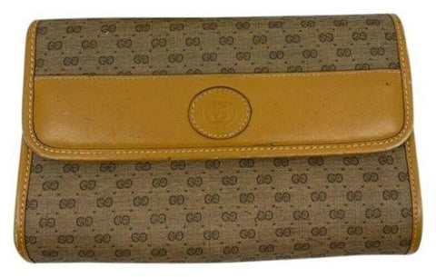 GUCCI Vintage Flap Coated Canvas Crossbody Bag w Leather trim