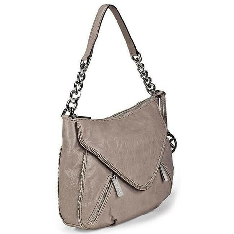 Michael Kors Odette Zip Medium Convertible Pearl Gray Leather Shoulder Bag
