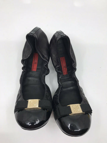 Carolina Herrera Black Ballet Flats w Bow sz 7